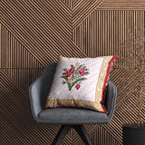 Hand Block Printed Cotton Linen Cushion Cover (40 x 40 cm) (Red Flower)