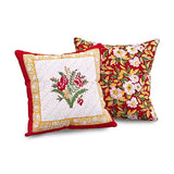Hand Block Printed Cotton Linen Cushion Cover (40 x 40 cm) (Red Flower)