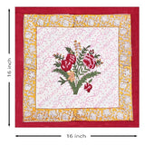 Hand Block Printed Cotton Linen Cushion Cover (40 x 40 cm) (Red Flower)