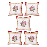 Hand Block Printed Cotton Linen Cushion Cover (40 x 40 cm) (Red Flower)