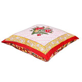 Hand Block Printed Cotton Linen Cushion Cover (40 x 40 cm) (Red Flower)