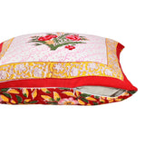 Hand Block Printed Cotton Linen Cushion Cover (40 x 40 cm) (Red Flower)