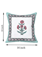 BLOCKS OF INDIA Hand Block Printed Cotton Linen Cushion Cover (40 x 40 cm) (Sea Green Motifs)