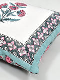 BLOCKS OF INDIA Hand Block Printed Cotton Linen Cushion Cover (40 x 40 cm) (Sea Green Motifs)