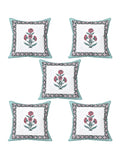 BLOCKS OF INDIA Hand Block Printed Cotton Linen Cushion Cover (40 x 40 cm) (Sea Green Motifs)