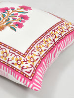 Rajasthani Handmade Hand Block Print Cotton Cushion Cover , Gulabi Rose (5 Pcs)