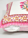 Rajasthani Handmade Hand Block Print Cotton Cushion Cover , Gulabi Rose (5 Pcs)
