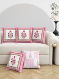 Rajasthani Handmade Hand Block Print Cotton Cushion Cover , Gulabi Rose (5 Pcs)