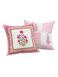 Rajasthani Handmade Hand Block Print Cotton Cushion Cover , Gulabi Rose (5 Pcs)