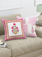Rajasthani Handmade Hand Block Print Cotton Cushion Cover , Gulabi Rose (5 Pcs)