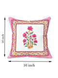 Rajasthani Handmade Hand Block Print Cotton Cushion Cover , Gulabi Rose (5 Pcs)