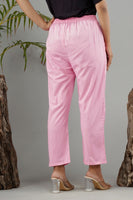 Women Cotton Pant Trouser Regular Fit with Two Pocket for Office School Formal Casual Daily Use Pink Pant