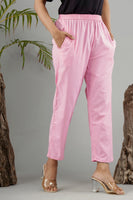 Women Cotton Pant Trouser Regular Fit with Two Pocket for Office School Formal Casual Daily Use Pink Pant