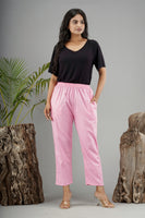 Women Cotton Pant Trouser Regular Fit with Two Pocket for Office School Formal Casual Daily Use Pink Pant