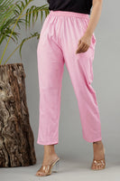 Women Cotton Pant Trouser Regular Fit with Two Pocket for Office School Formal Casual Daily Use Pink Pant
