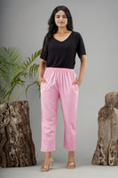 Women Cotton Pant Trouser Regular Fit with Two Pocket for Office School Formal Casual Daily Use Pink Pant