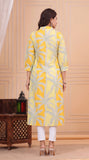 Cotton Hand Block Print A Line Kurta for Women (Yellow Tree)