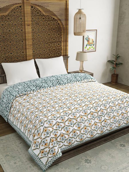 BLOCKS OF INDIA Hand Block Printed Cotton King Size Quilt (Design 55)