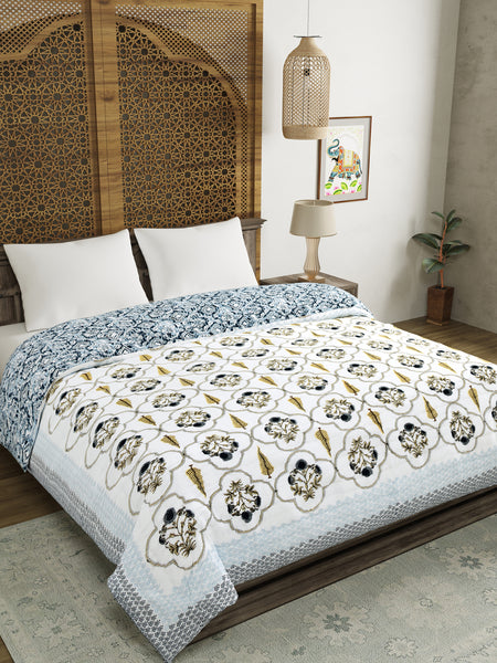 BLOCKS OF INDIA Hand Block Printed Cotton King Size Quilt (Design 56)