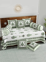 BLOCKS OF INDIA Diwan Set Cotton 8 Piece | Deewan Printed Bedsheet Sets for Living Room Hall (Set of 8 Piece, 1-Bed Sheet | 2-Bolster Cover | 5-Cushion Cover (Color 25)