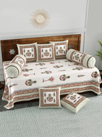 BLOCKS OF INDIA Diwan Set Cotton 8 Piece | Deewan Printed Bedsheet Sets for Living Room Hall (Set of 8 Piece, 1-Bed Sheet | 2-Bolster Cover | 5-Cushion Cover (Color 26)
