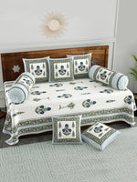 BLOCKS OF INDIA Diwan Set Cotton 8 Piece | Deewan Printed Bedsheet Sets for Living Room Hall (Set of 8 Piece, 1-Bed Sheet | 2-Bolster Cover | 5-Cushion Cover (Color 27)