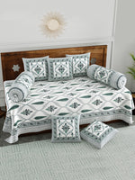 BLOCKS OF INDIA Diwan Set Cotton 8 Piece | Deewan Printed Bedsheet Sets for Living Room Hall (Set of 8 Piece, 1-Bed Sheet | 2-Bolster Cover | 5-Cushion Cover (Color 29)