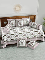 BLOCKS OF INDIA Diwan Set Cotton 8 Piece | Deewan Printed Bedsheet Sets for Living Room Hall (Set of 8 Piece, 1-Bed Sheet | 2-Bolster Cover | 5-Cushion Cover (Color 30)