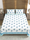 Hand Block Print Cotton King Size Bedsheet Blue Green Flr