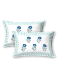 Hand Block Print Cotton King Size Bedsheet Blue Green Flr