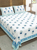 Hand Block Print Cotton King Size Bedsheet Blue Green Flr