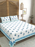 Hand Block Print Cotton King Size Bedsheet Blue Green Flr