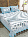 Hand Block Print Cotton King Size Bedsheet Blue Grey Buti