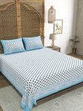 Hand Block Print Cotton King Size Bedsheet Blue Grey Buti
