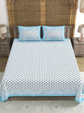 Hand Block Print Cotton King Size Bedsheet Blue Grey Buti