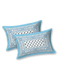 Hand Block Print Cotton King Size Bedsheet Blue Grey Buti