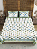 Hand Block Print Cotton King Size Bedsheet (Blue Rose)