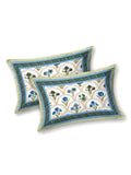 Hand Block Print Cotton King Size Bedsheet (Blue Rose)
