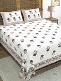 Hand Block Print Cotton King Size Bedsheet Brown Black Flr