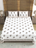 Hand Block Print Cotton King Size Bedsheet Brown Black Flr