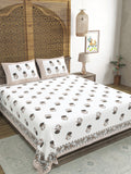 Hand Block Print Cotton King Size Bedsheet Brown Black Flr