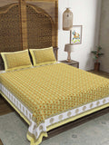 Hand Block Print Cotton King Size Bedsheet (Green gad Anar)