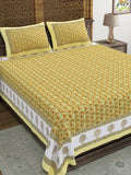 Hand Block Print Cotton King Size Bedsheet (Green gad Anar)