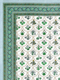 Hand Block Print Cotton King Size Bedsheet (Green Rose)