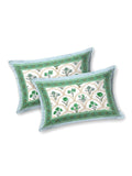 Hand Block Print Cotton King Size Bedsheet (Green Rose)