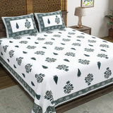 BLOCKS OF INDIA Hand Block Print Cotton King Size Bedsheet (Grey Rose)