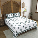 BLOCKS OF INDIA Hand Block Print Cotton King Size Bedsheet (Grey Rose)