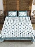 Hand Block Print Cotton King Size Bedsheet (Grey Rose)