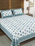 Hand Block Print Cotton King Size Bedsheet (Grey Rose)
