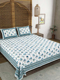 Hand Block Print Cotton King Size Bedsheet (Grey Rose)